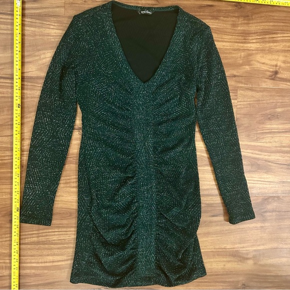 Speechless Dresses & Skirts - Speechless Ruched Sparkly Silver and Green Long Sleeve Dress